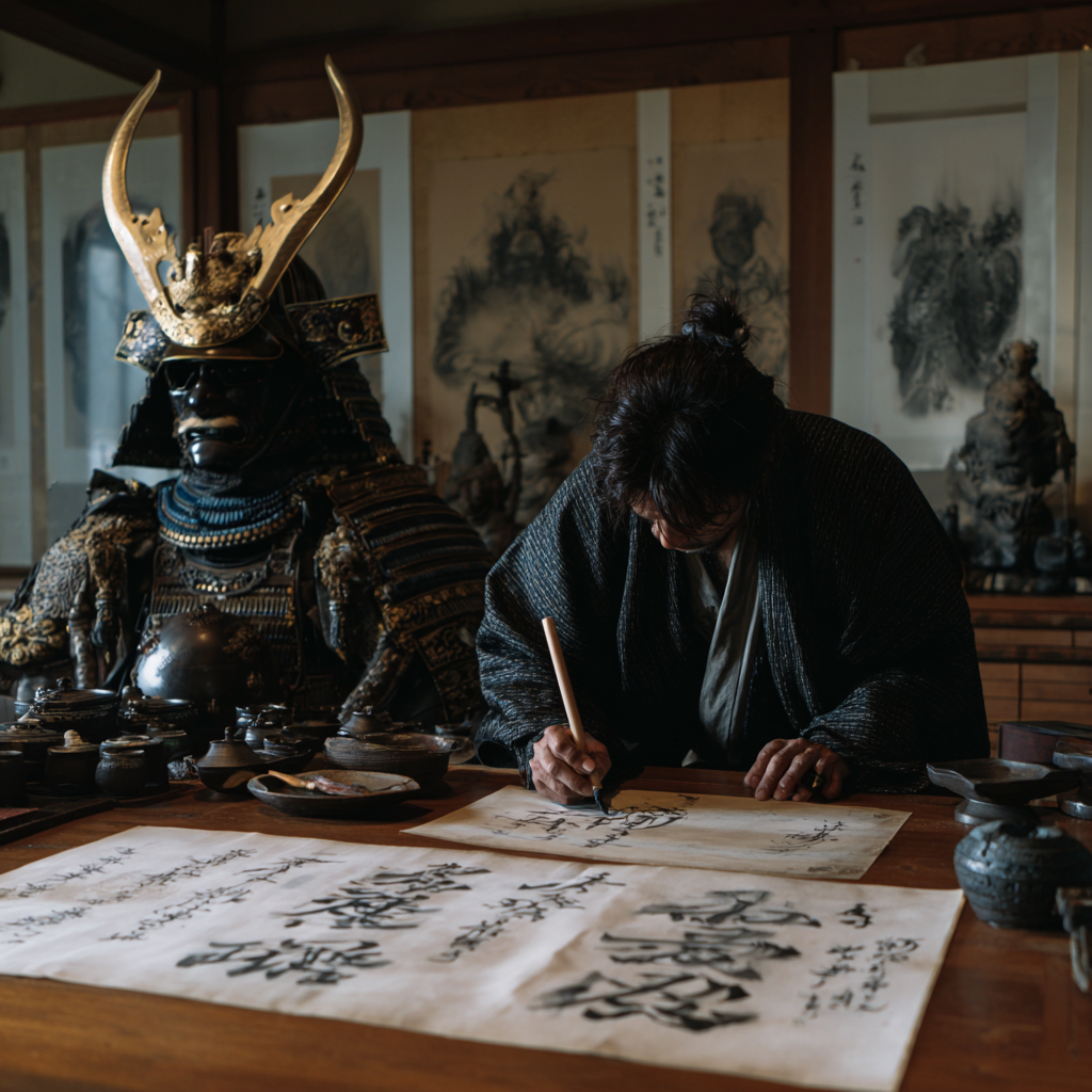 WordPressブログの立ち上げ手順を解説する武士と日本の城のイラスト