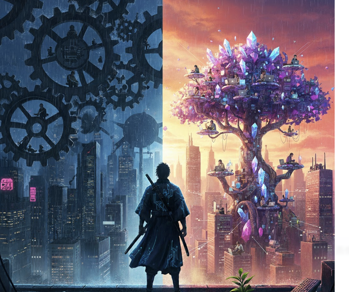 将来の不安を解消し、自律したキャリアを築くための案内人（侍）のイメージ